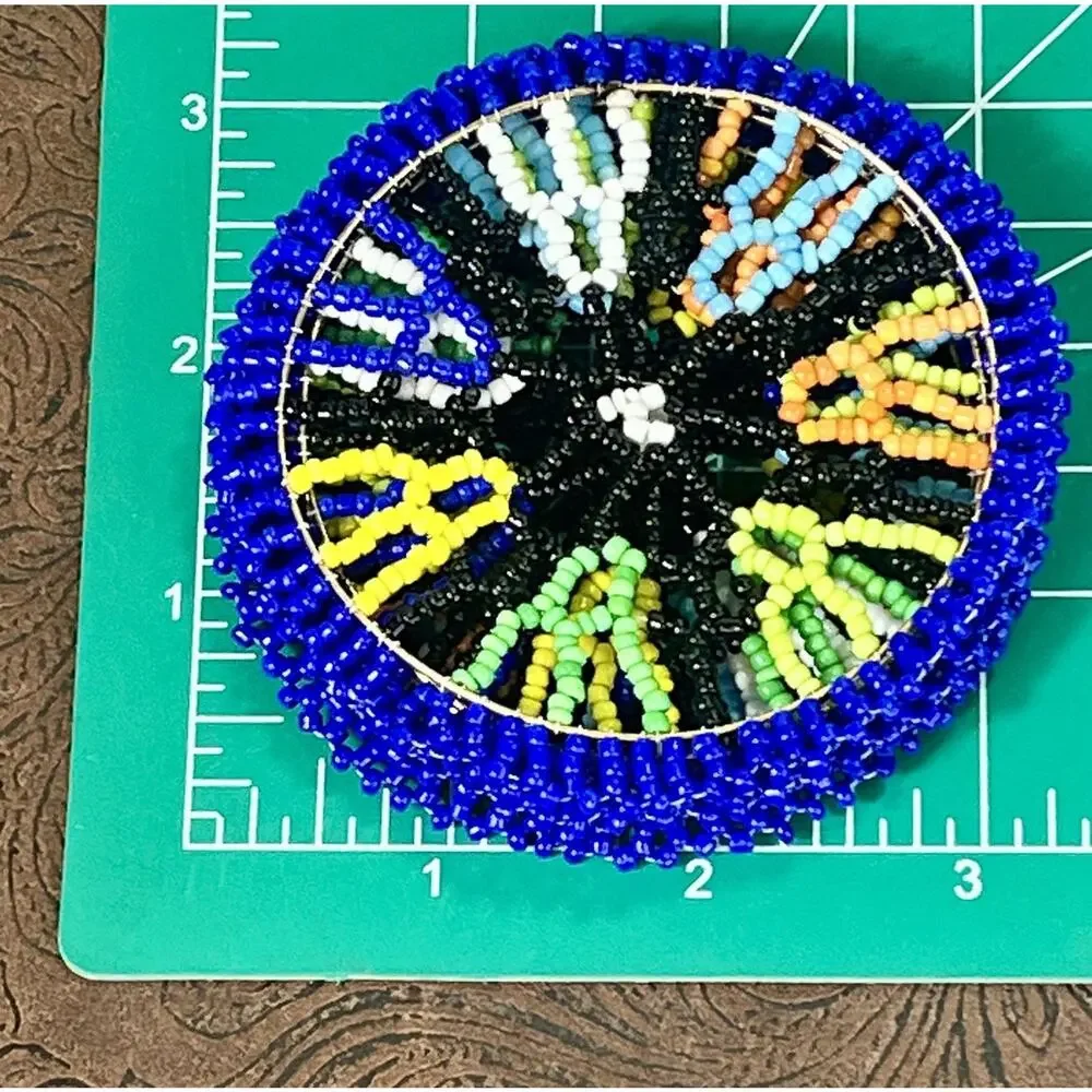 Set 5 Beaded Drink Coasters Multicolor Round Decor VTG Native American Style 3”
